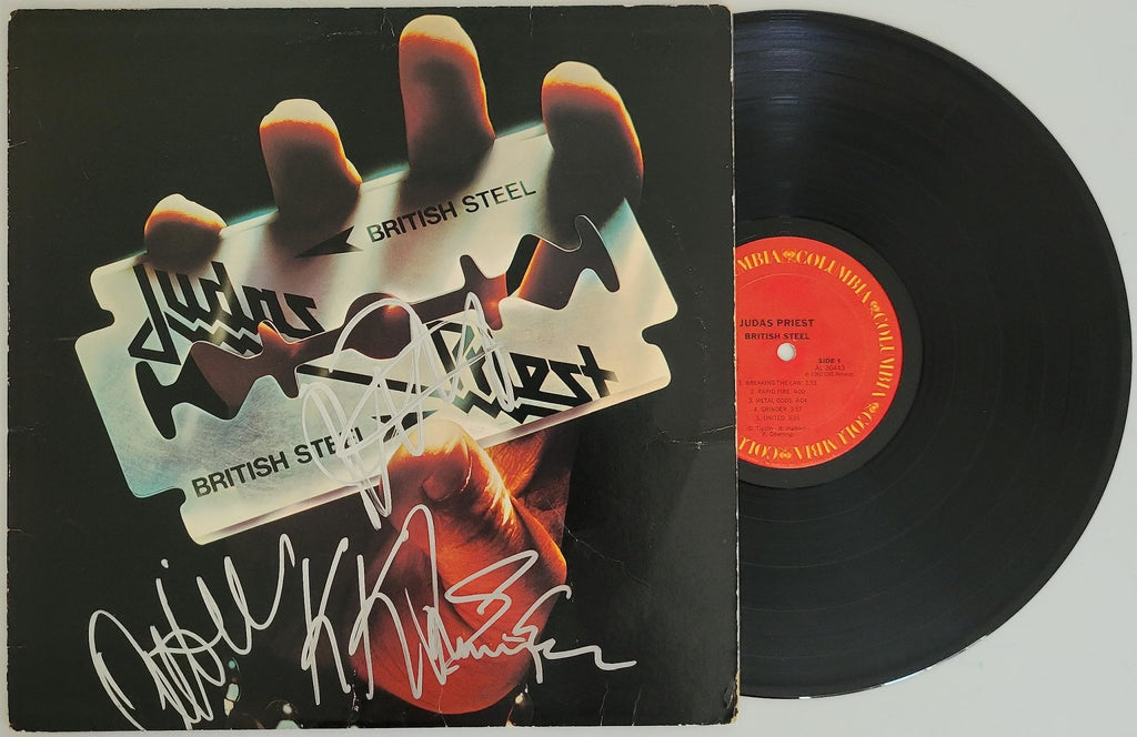 Halford Tipton Hill Downing signed Judas Priest British Steel album COA proof star