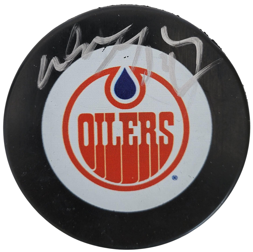 Wayne Gretzky signed Edmonton Oilers logo Hockey Puck exact proof COA auto