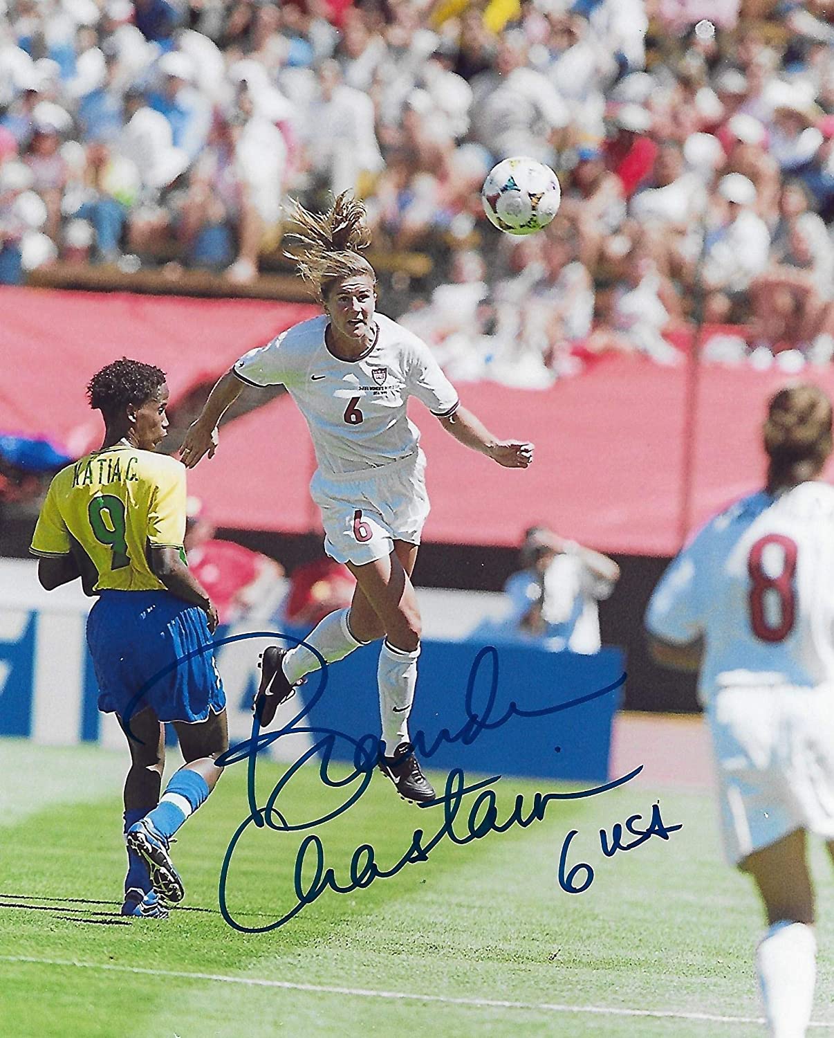Brandi Chastain USA womens team signed autographed soccer 8x10 photo proof COA.