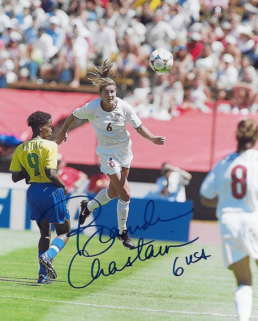 Brandi Chastain USA womens team signed autographed soccer 8x10 photo proof COA.