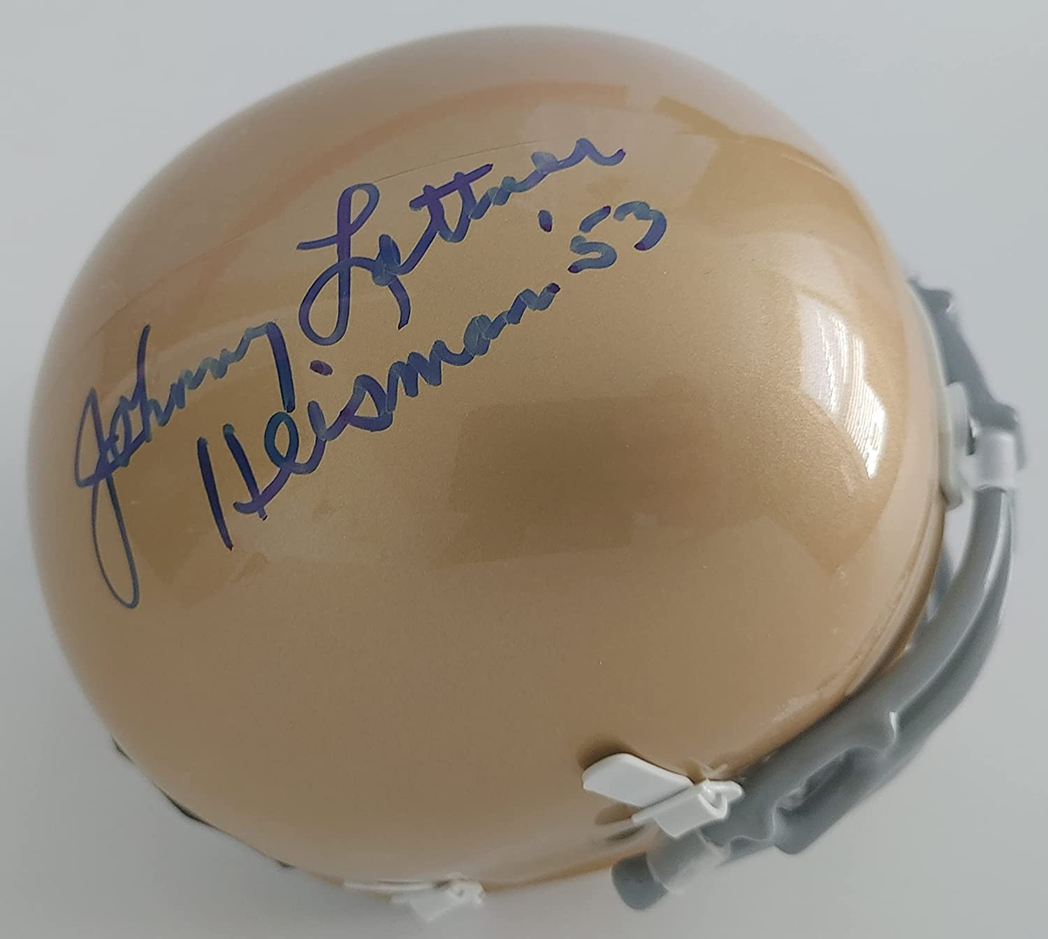 Johnny Lattner 1953 Heisman signed Notre Dame fighting Irish mini helmet Beckett COA