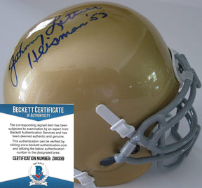 Johnny Lattner 1953 Heisman signed Notre Dame fighting Irish mini helmet Beckett COA