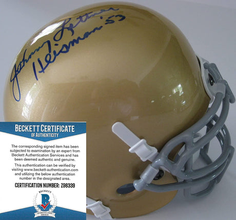 Johnny Lattner 1953 Heisman signed Notre Dame fighting Irish mini helmet Beckett COA