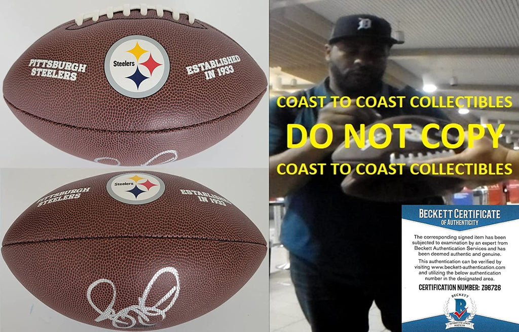 Jerome Bettis signed Pittsburgh Steelers logo football proof Beckett COA autographed