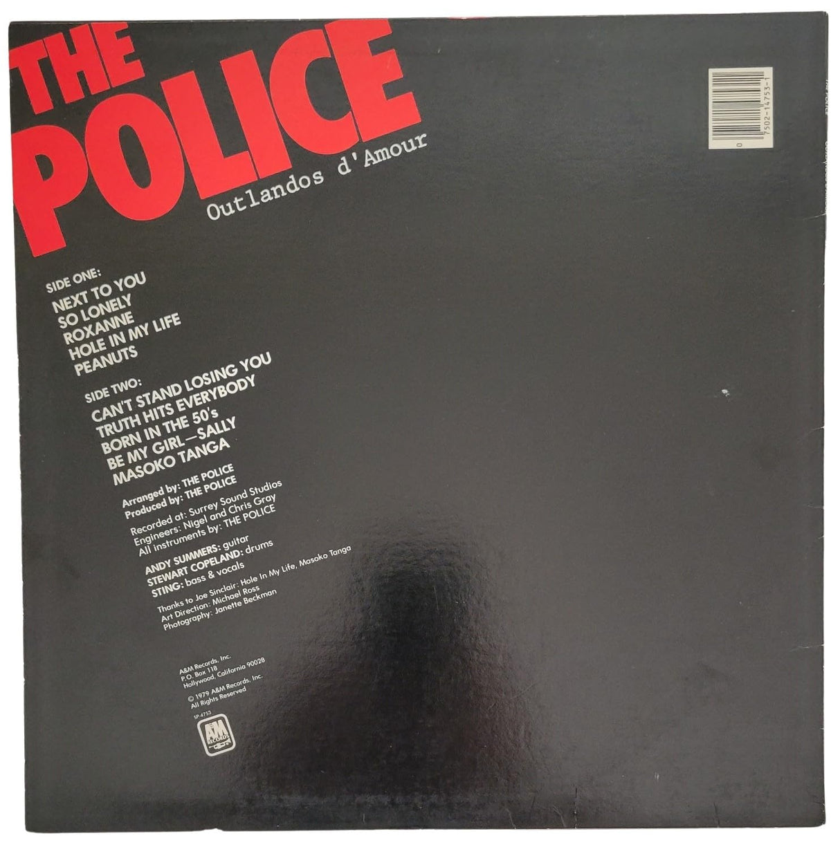 Andy Summers Signed The Police Outlandos D'Amour Album COA Proof Autographed Vinyl