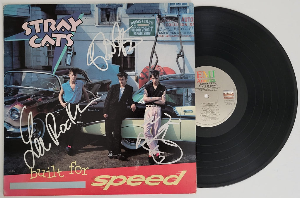 Brian Setzer Lee Rocker Slim Jim signed Stray Cats Built for speed album proof Beckett STAR