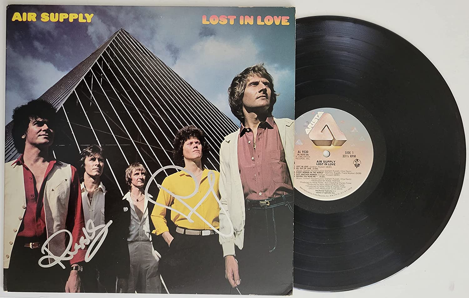 Russell Hitchcock Graham Russell signed Air Supply Lost in Love album COA proof autographed STAR