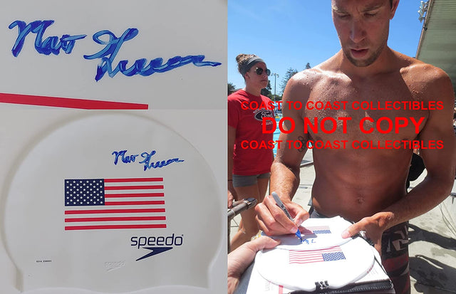 Matt Grevers USA Olympic gold swimmer signed autographed USA swim cap COA proof