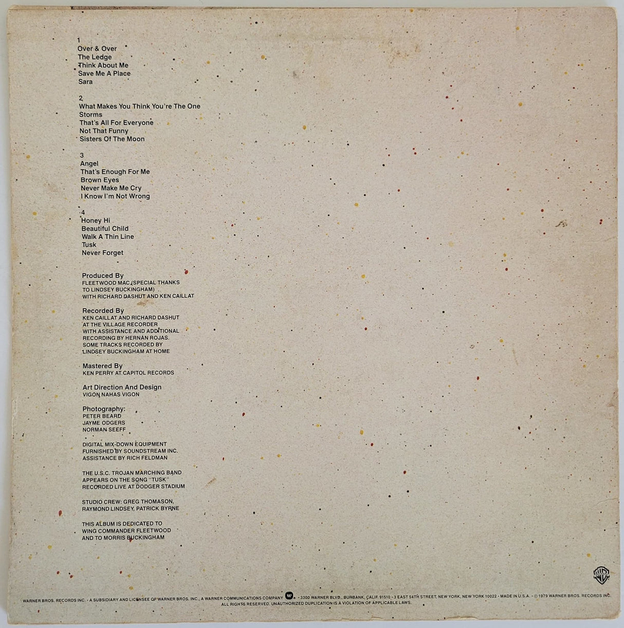 Mick Fleetwood Lindsey Buckingham signed Tusk album vinyl record COA proof star