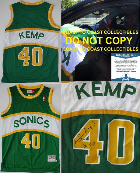 Shawn Kemp Seattle SuperSonics signed Sonics basketball jersey proof Beckett COA