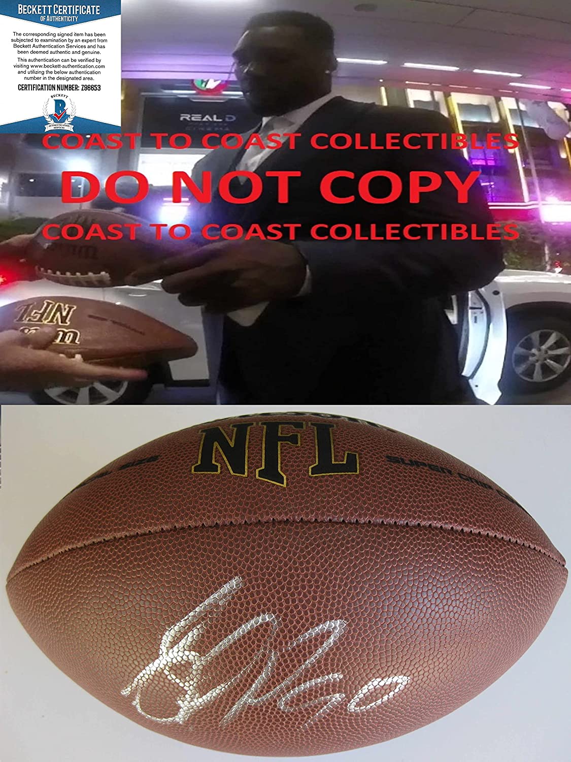 Jason Pierre Paul Tampa Bay Buccaneers NY Giants signed football proof Beckett COA autograph