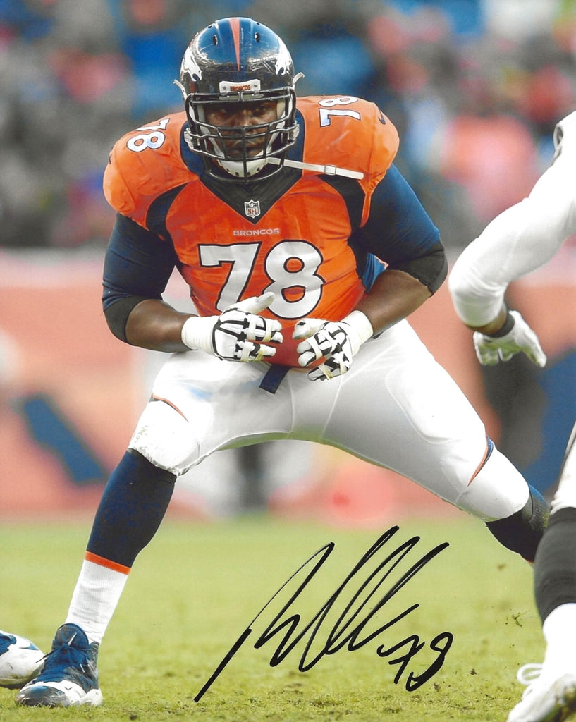 Ryan Clady signed Denver Broncos football 8x10 photo Proof COA autographed.