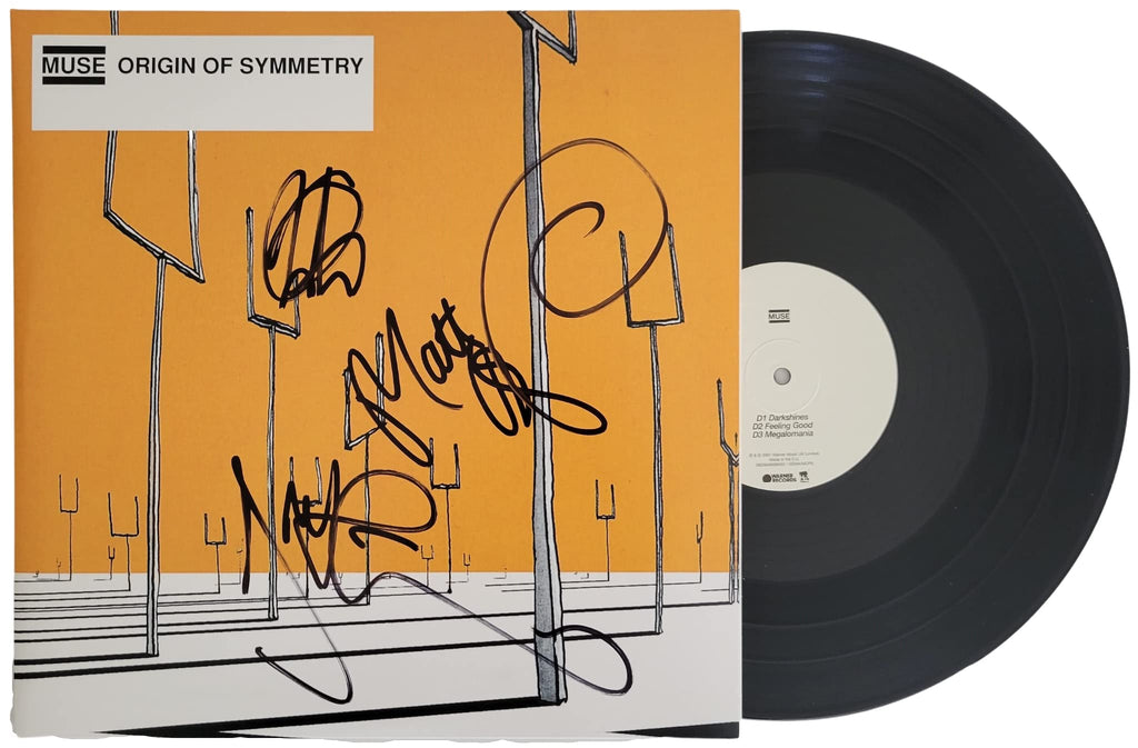 Muse signed Origin of Symmetry album vinyl record COA proof Matt Bellamy, Chris Wolstenholme, Dominic Howard STAR