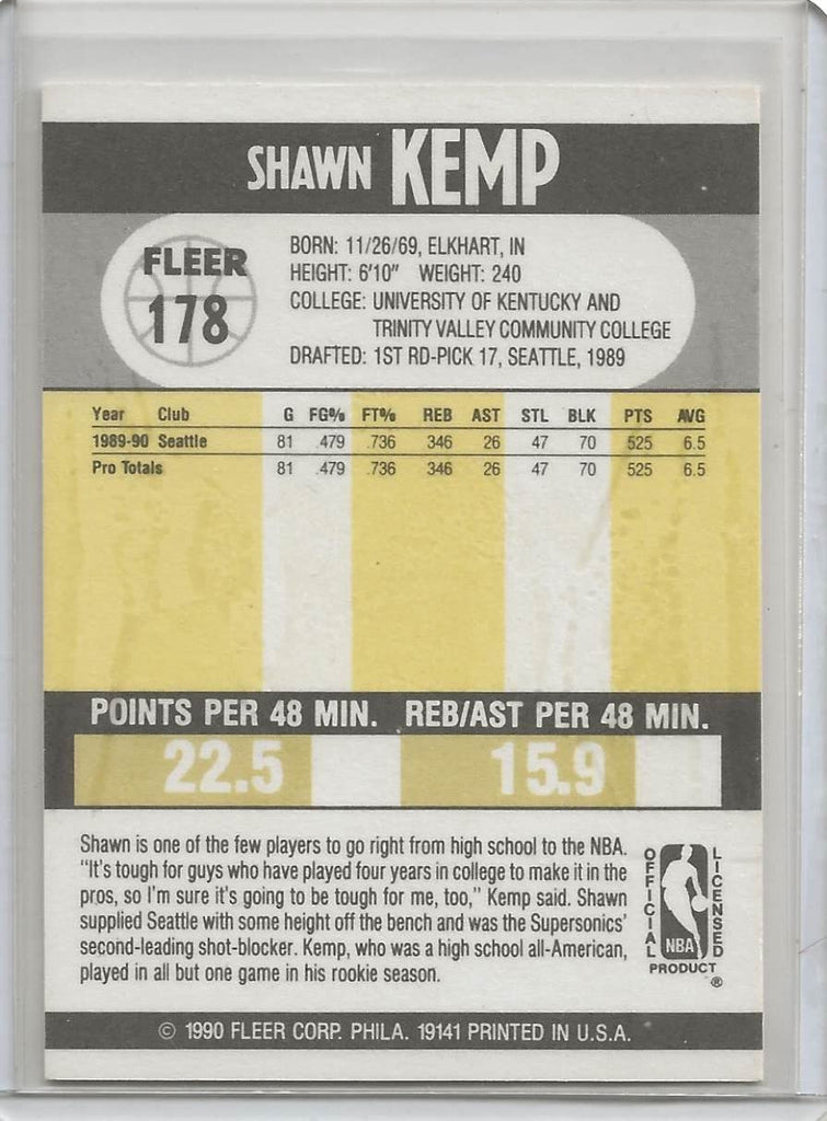 Shawn Kemp Seattle Sonics signed rookie Fleer basketball Card #178 proof autograph