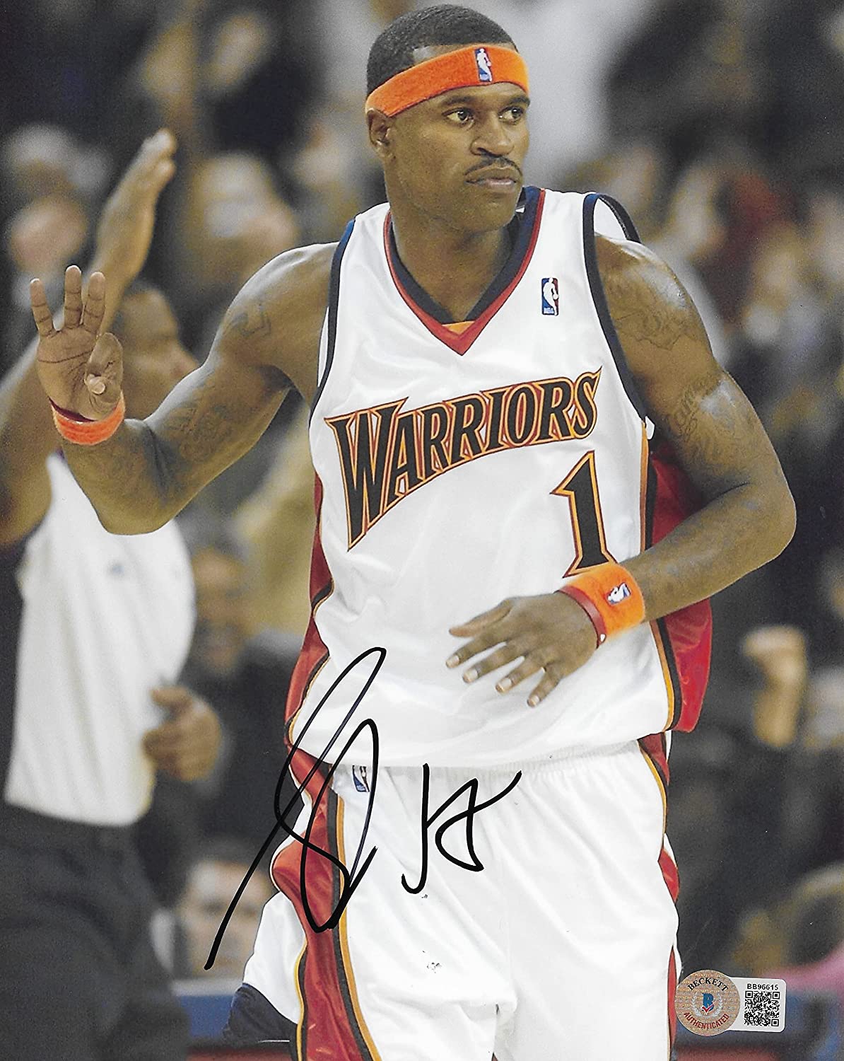 Stephen Jackson signed Golden State Warriors basketball 8x10 photo proof Beckett COA