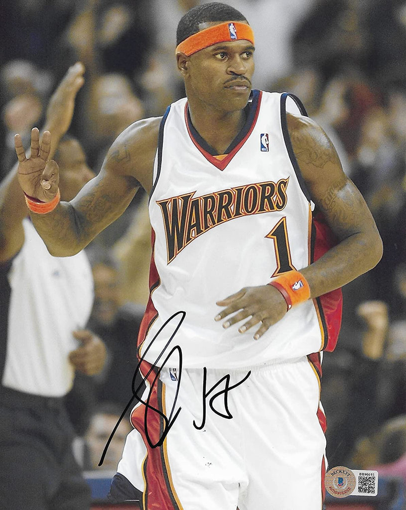 Stephen Jackson signed Golden State Warriors basketball 8x10 photo proof Beckett COA