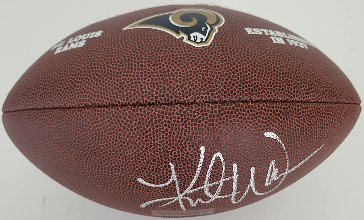 Kurt Warner signed St Louis Rams logo football autographed proof Becket COA