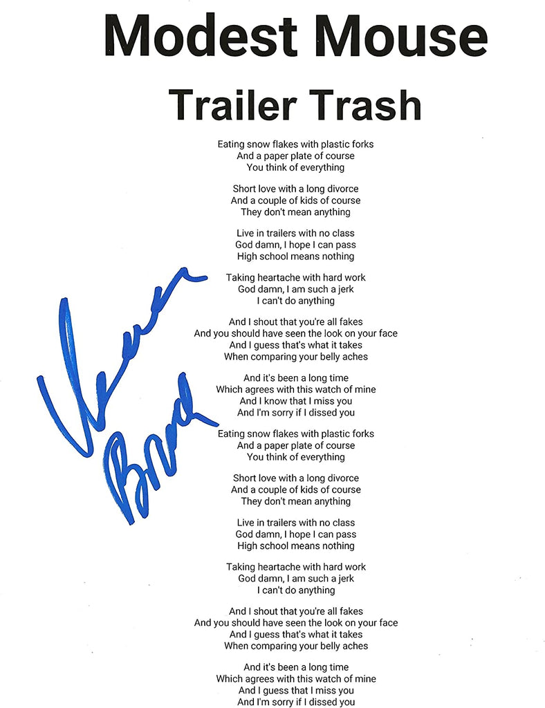 Isaac Brock signed Modest Mouse Trailer Trash Lyrics sheet autograhed COA Proof STAR