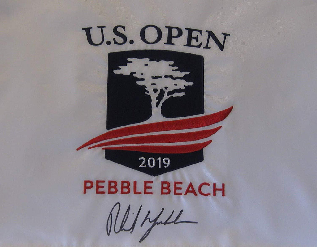 Phil Mickelson signed autographed 2019 US Open Pebble Beach Golf Flag, COA with the proof photo will be included