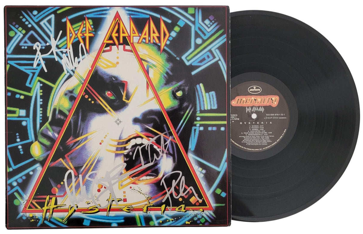 Def Leppard signed Hysteria album COA exact proof Elliott,Allen,Collen,Savage Vinyl record STAR