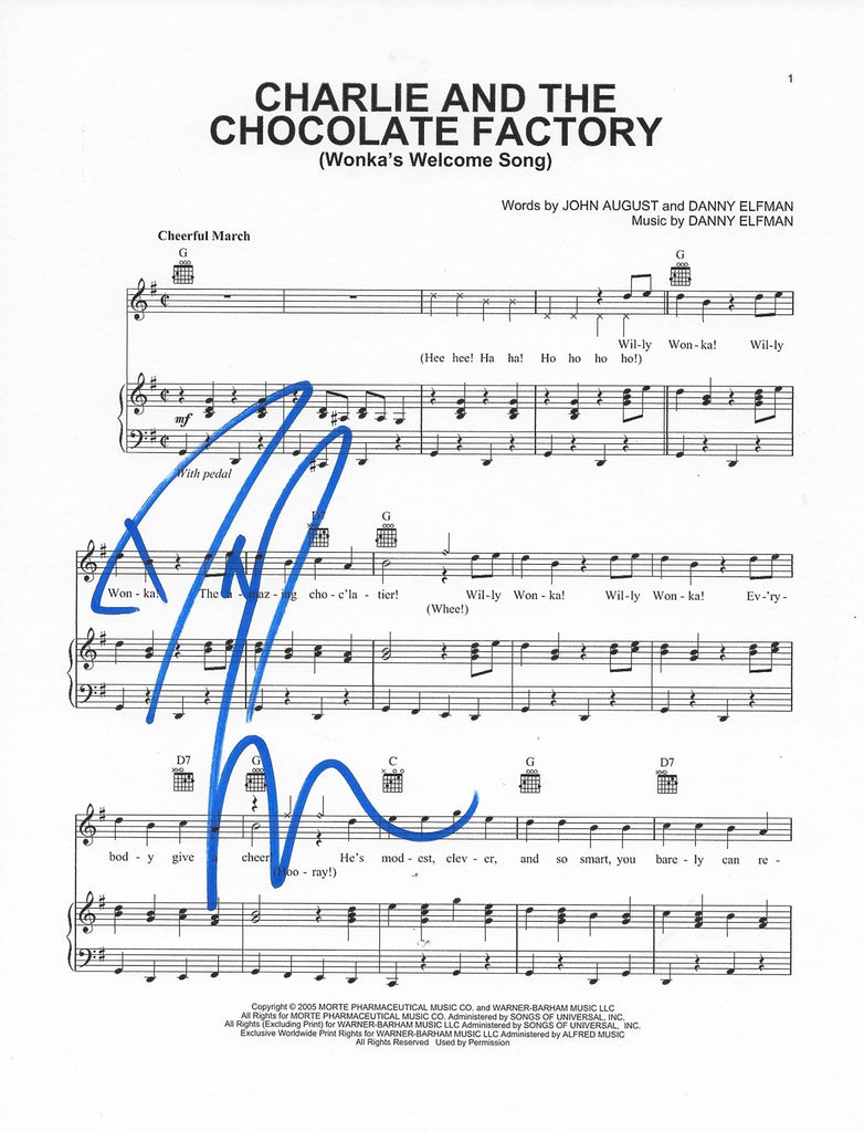 Danny Elfman signed "Charlie and the Chocolate Factory" Music Sheet exact proof COA STAR