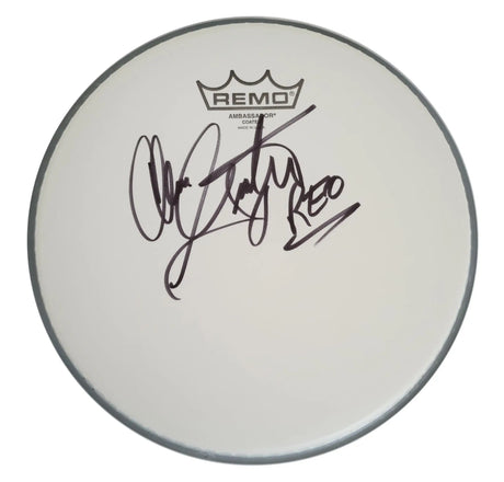Alan Gratzer REO Speedwagon Drummer Signed Drumhead COA Proof Autographed