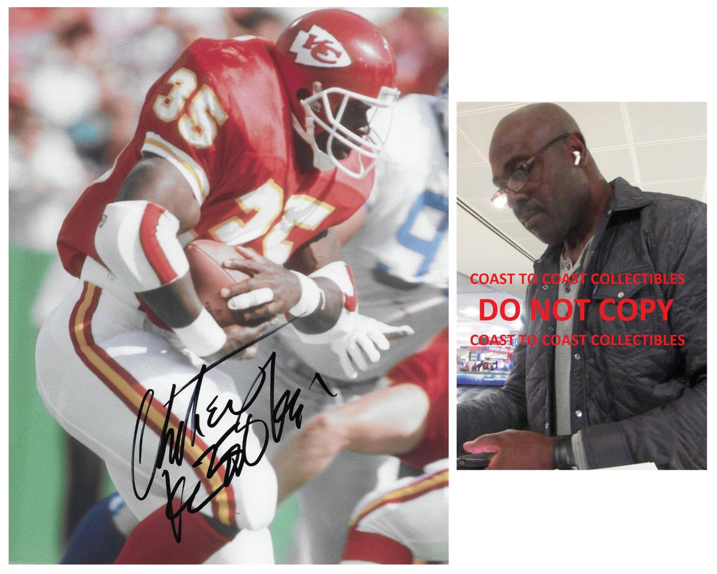 Christian Okoye signed Kansas City Chiefs football 8x10 photo COA proof autographed