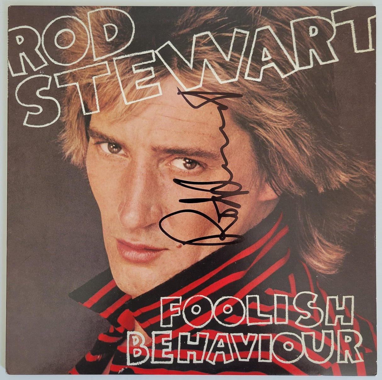 Rod Stewart signed Foolish Behaviour album vinyl record COA exact proof STAR