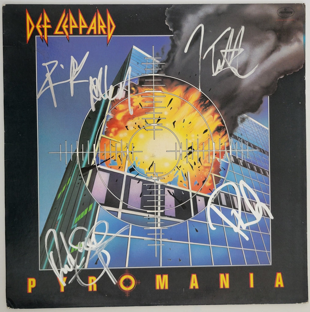 Def Leppard signed Pyromania album COA exact proof Elliott,Allen,Collen,Savage STAR