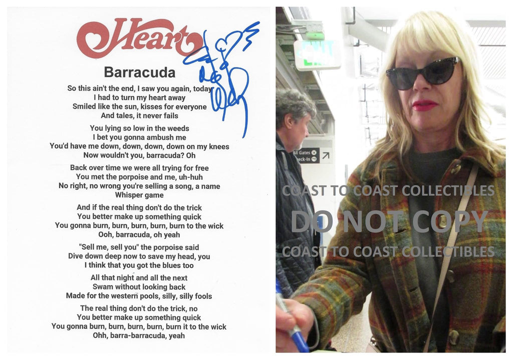 Nancy Wilson Signed Heart Barracuda Lyrics Sheet Proof COA Autographed Star