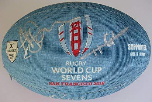 2018 England National 7's team signed, autographed San Francisco World Cup Rugby logo ball & Proof