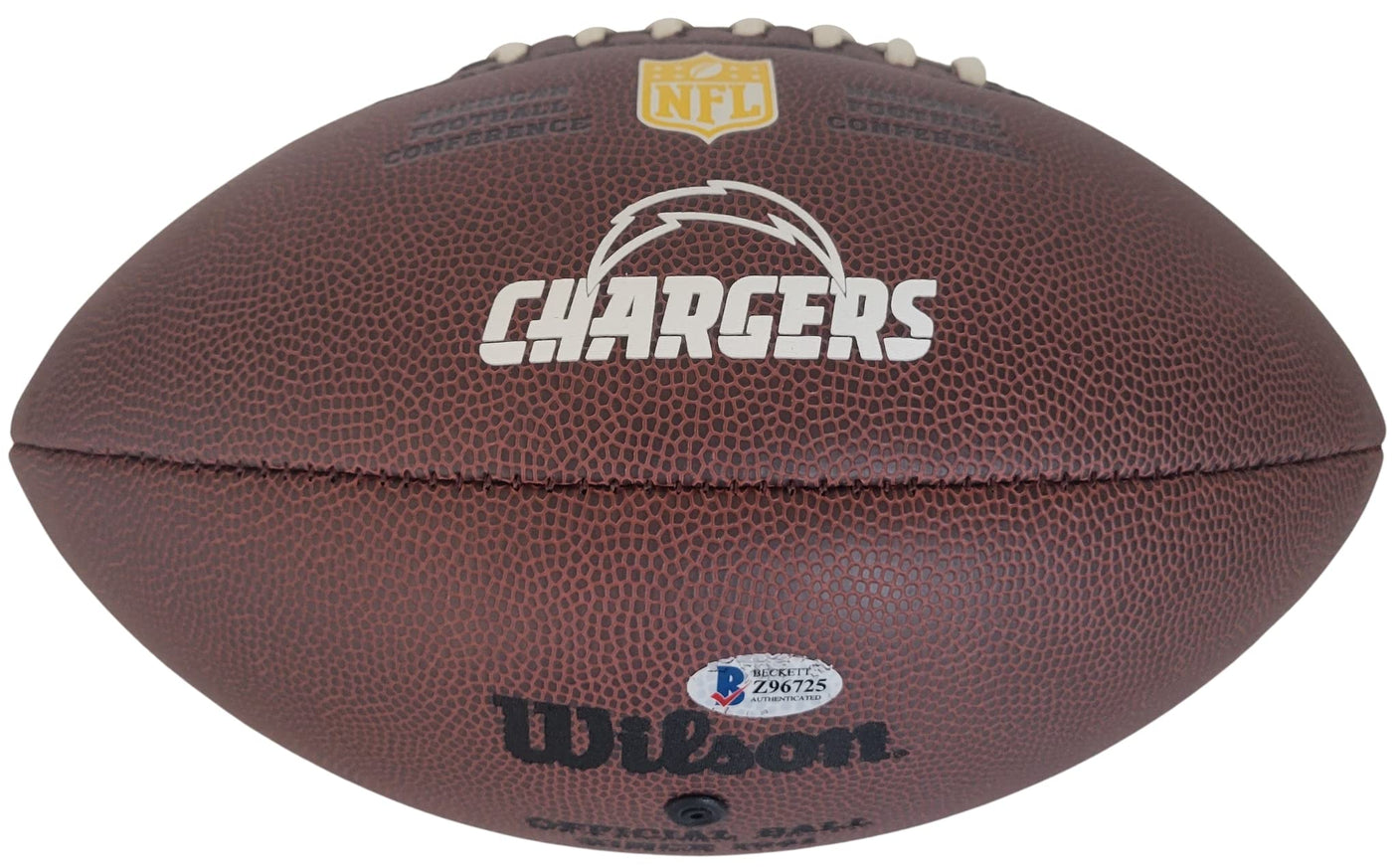 LaDainian Tomlinson LT signed San Diego Chargers logo football proof Beckett COA autographed