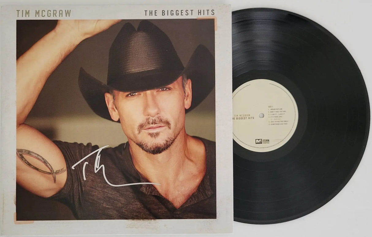 Tim McGraw signed The Biggest Hits album vinyl record proof COA autographed Star