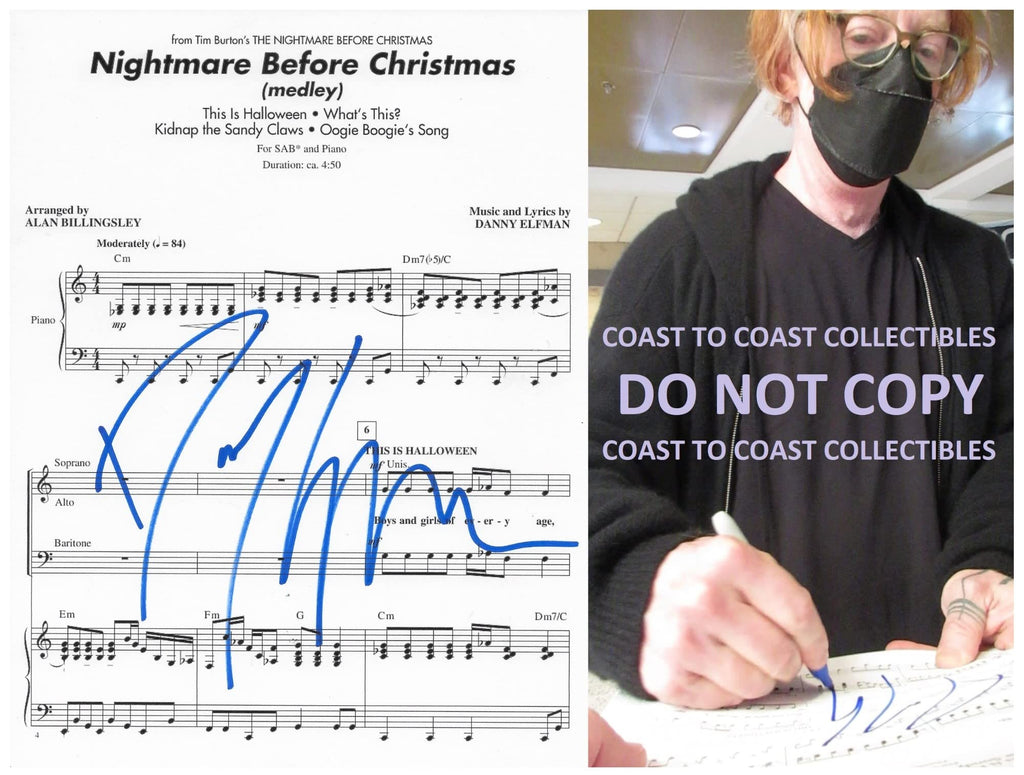 Danny Elfman signed "The Nightmare Before Christmas" Music Sheet exact proof COA STAR