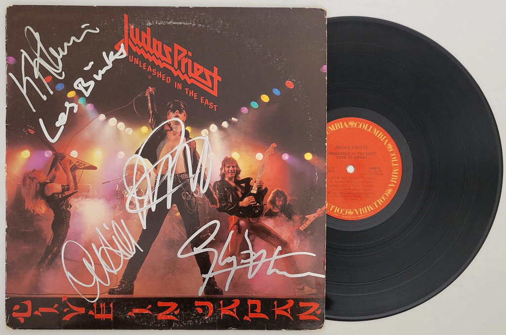 Rob Halford Glenn Tipton kk Downing Les Binks Ian Hill signed Unleashed in the East album proof star