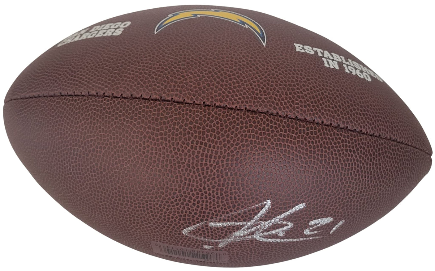 LaDainian Tomlinson LT signed San Diego Chargers logo football proof Beckett COA autographed