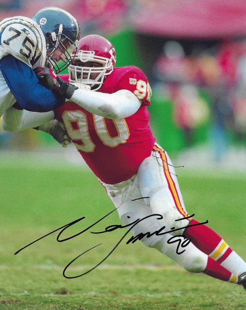 Neil Smith signed Kansas City Chiefs football 8x10 photo COA proof autographed.