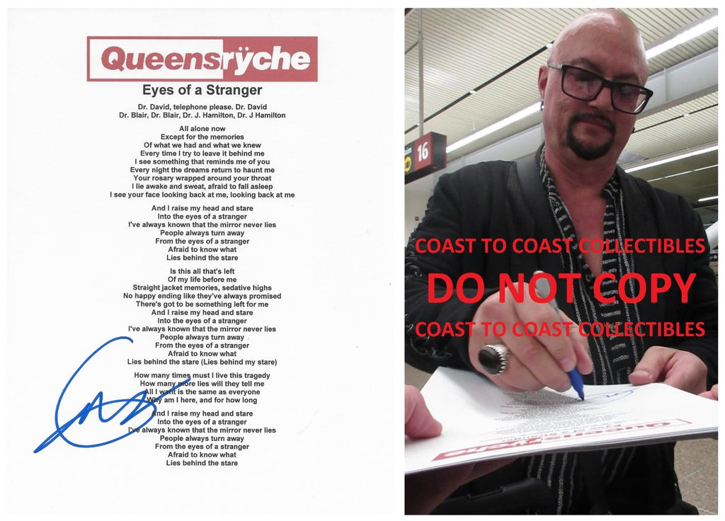 Geoff Tate signed Queesryche Eyes of a Stranger Lyrics sheet proof COA STAR