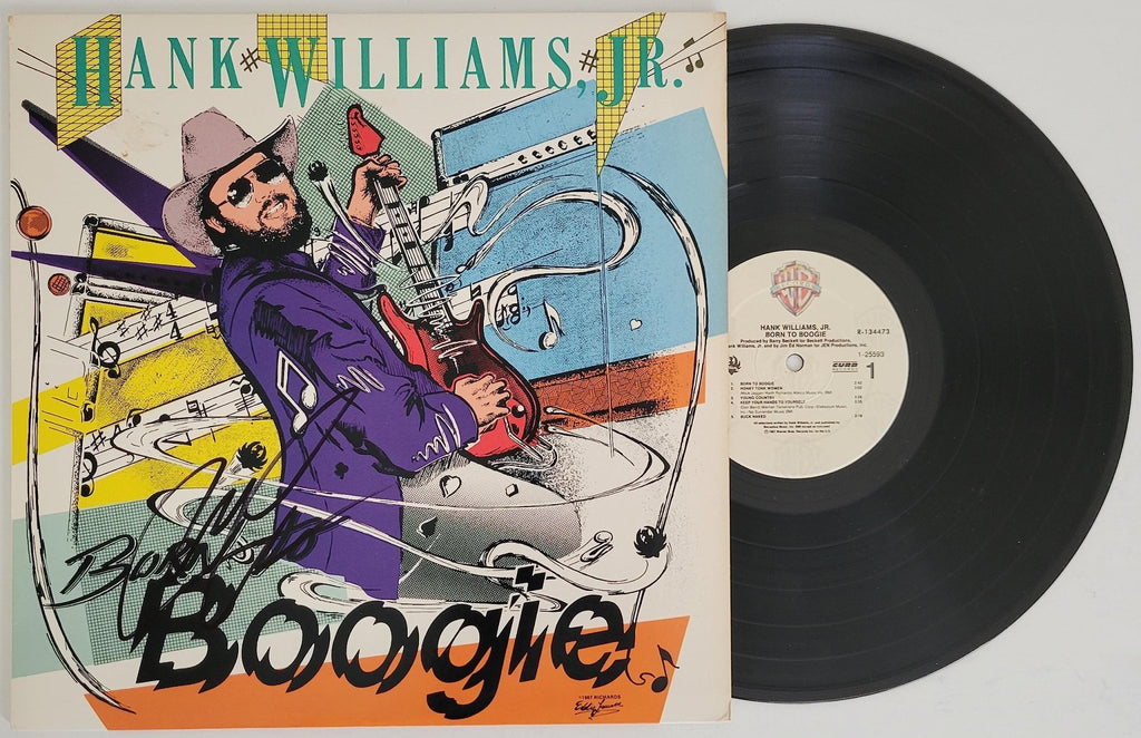 Hank Willams Jr signed Born to Boogie album vinyl record proof COA autographed Star