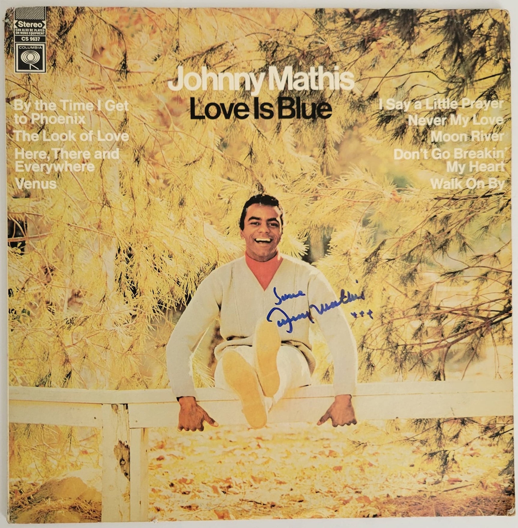 Johnny Mathis signed Love is Blue album, vinyl COA exact proof autographed STAR