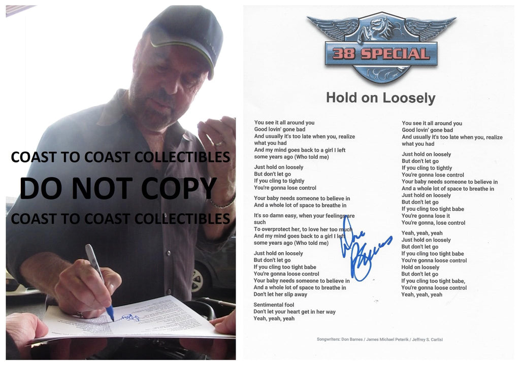 Don Barnes signed 38 Special Hold on Loosely Lyrics sheet COA Proof autographed