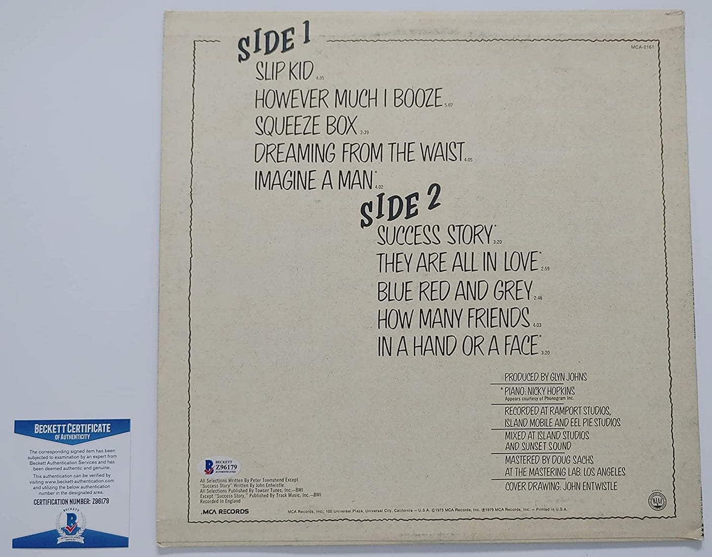 Pete Townshend signed The Who by numbers album vinyl record Proof Beckett COA STAR