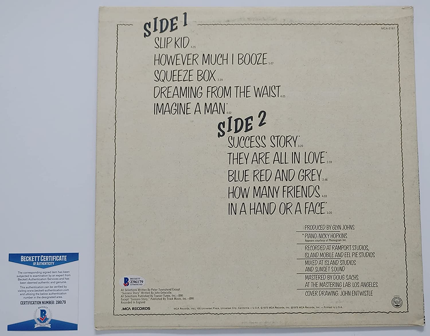 Pete Townshend signed The Who by numbers album vinyl record Proof Beckett COA STAR