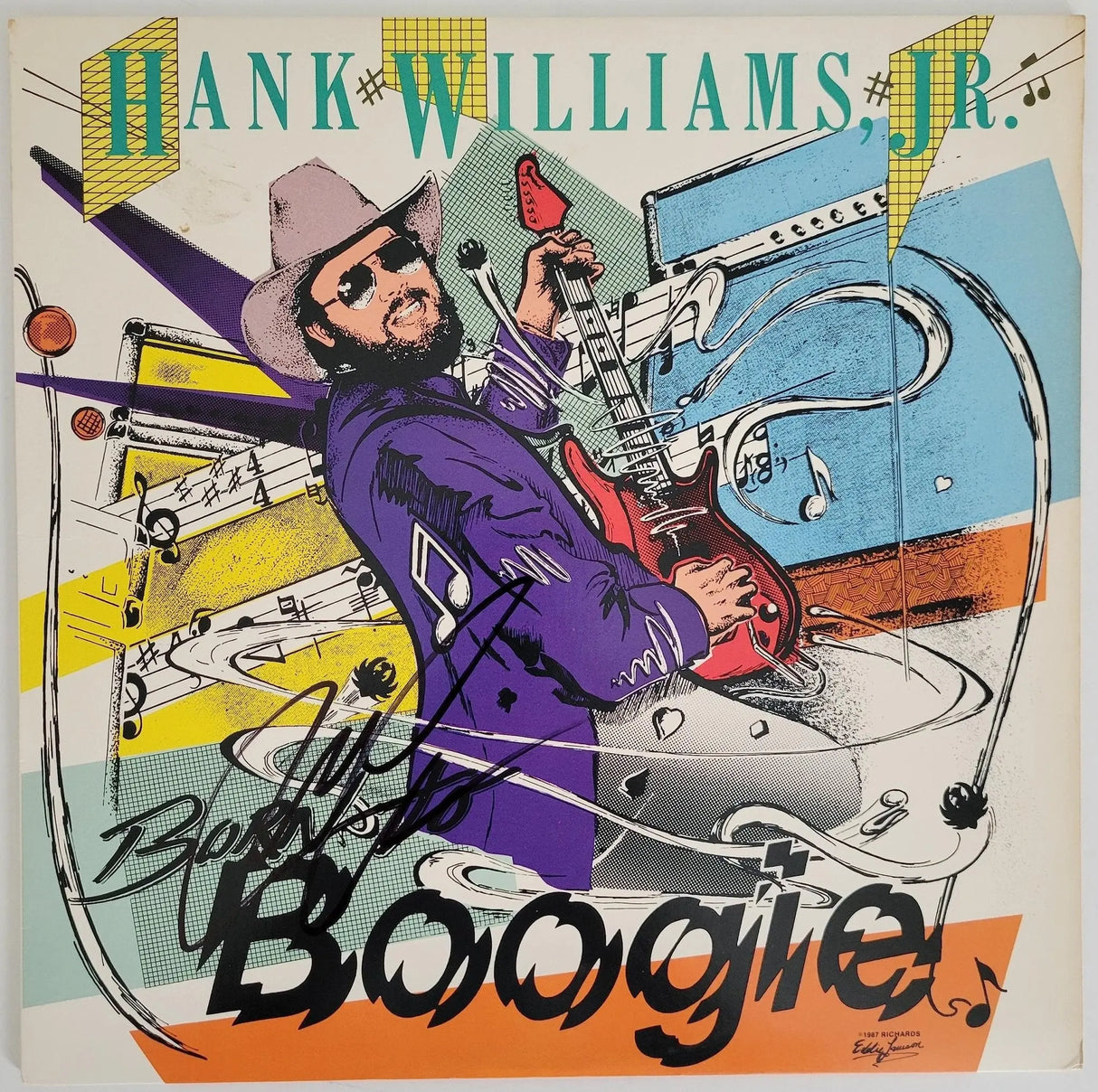 Hank Willams Jr signed Born to Boogie album vinyl record proof COA autographed Star