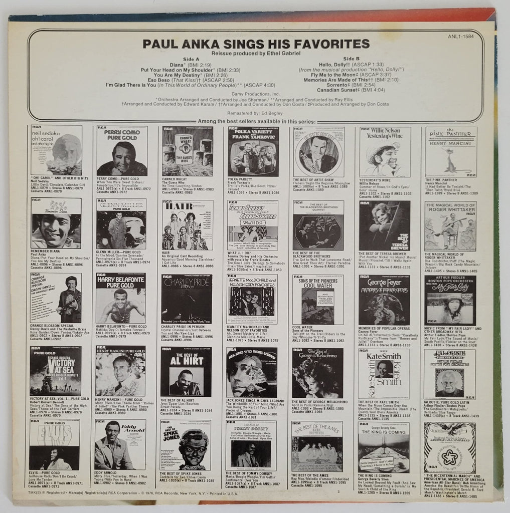 Paul Anka signed Sings his Favorites album vinyl record COA proof autographed STAR