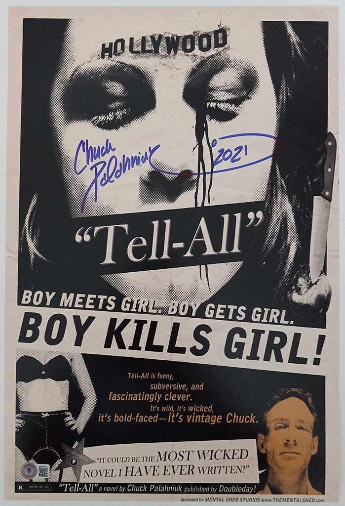 Chuck Palahniuk signed 12x18 Tell All movie poster photo Beckett COA exact proof STAR