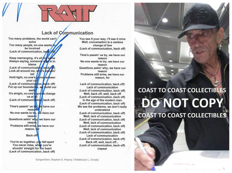 Stephen Pearcy Signed Ratt Lack of Communication Lyrics Sheet Proof COA Autographed