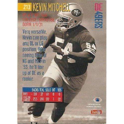 1994, Kevin Mitchell, San Francisco 49ers, Signed, Autographed, Topps Football Card, Card #213,