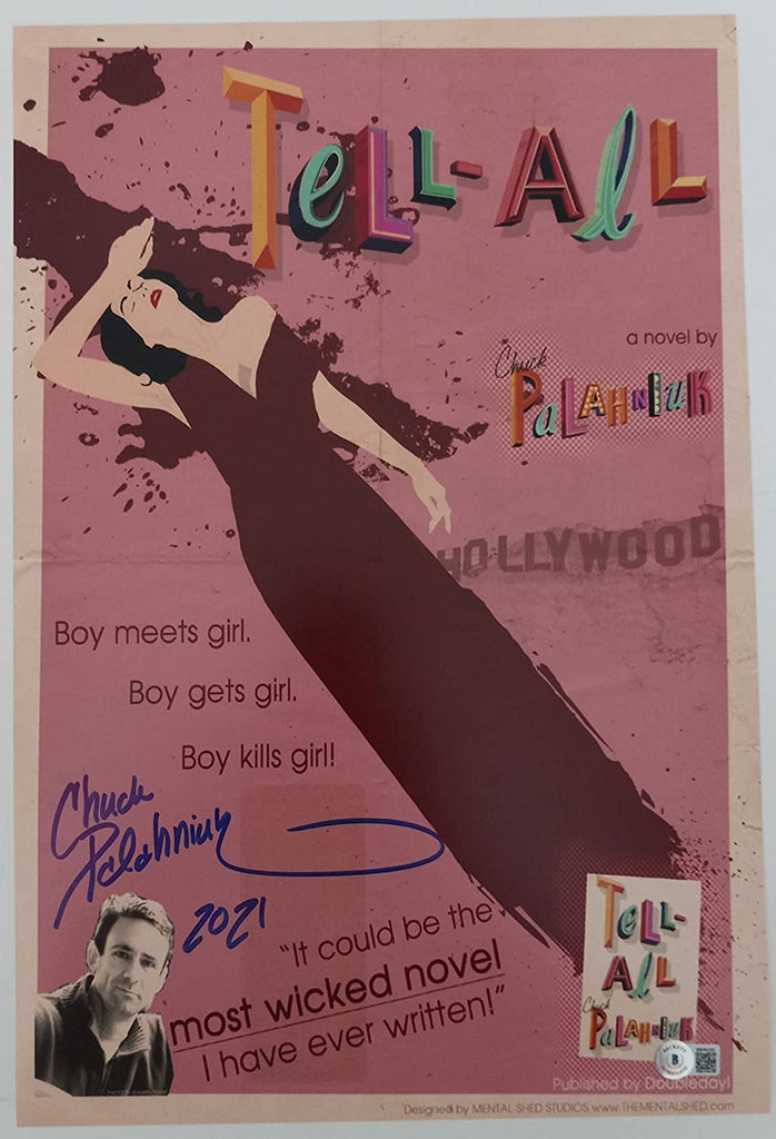 Chuck Palahniuk signed 12x18 Tell All movie poster photo Beckett COA exact proof STAR.