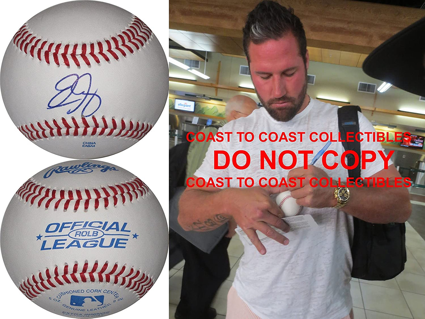 Eric Gagne Los Angeles Dodgers Boston Red Sox Rangers signed autographed baseball proof.